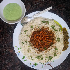 Rajma chawal with green chutney and papad achaar