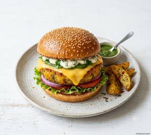 Aloo Tikki Mayo Cheese Burger