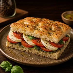 Tomato And Mozzarella Sandwich In Herb Focaccia