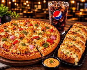 Masala Paneer Pizza+ Garlic Bread Stuff+ Pepsi
