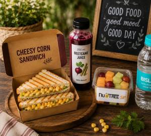 Cheesy Corn Sandwich+200Ml Beet Cane Juice+Mixed Fruit Bowel+500Ml Water Bottle.