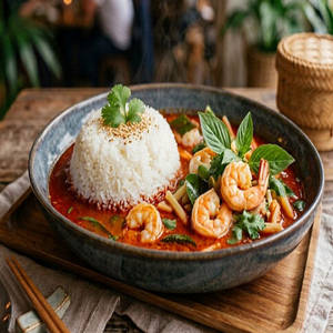 Prawns Red Thai Curry With Steamed Rice