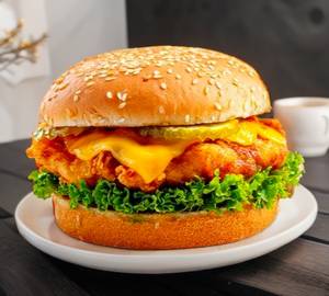 Zinger burger with fries and pepsi