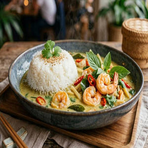 Prawn Green Thai Curry With Steamed Rice