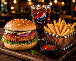 Creamy Burge+fries+cold Drink