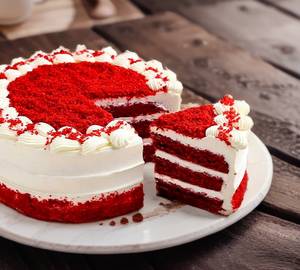 Eggless decadent red velvet cake