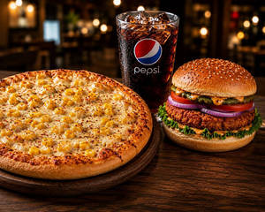 Cheese Corn Pizza+aloo Tikki Burger+ Pepsi
