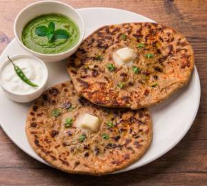 2 Aloo Pyaaz Paratha With Dahi And Pickle