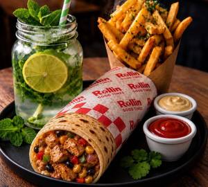 Chicken mexican roll and small fries and any mojito