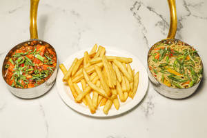 Hakka Noodles with Paneer Chilli and French Fries