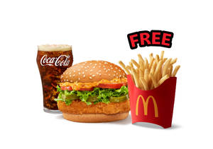 McSpicy Chicken Deluxe Burger + Coke Combo (M), Get Free Fries (M)