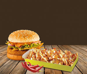 Peri Peri Nachos Burger + Peri Peri Loaded Fries