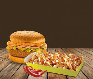 Cheese Burst Burger + Peri Peri Loaded Fries