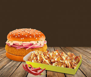 Mumbai Burger + Peri Peri Loaded Fries