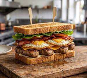 Fried egg suasage sandwich