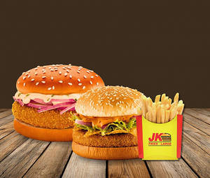 Mumbai Burger + Peri Peri Nachos Burger+ Fries