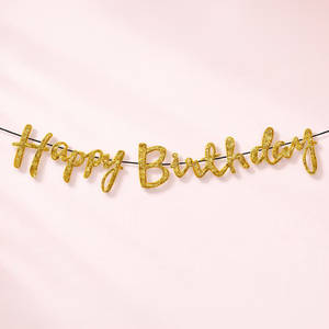 Happy Birthday Banner Gold with Glitter