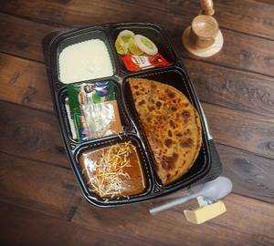 2 aalu paneer Butter paratha chhole sabji dahi masala and pickle