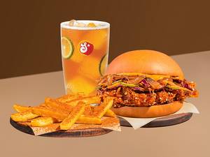 Korean Fried Chicken Burger + Kimchi Fries + 1 Drink