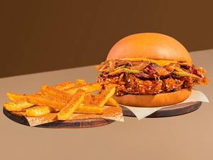 Korean Fried Chicken Burger + Kimchi Fries