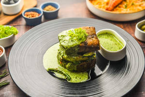 Grilled Bhetki Fish In Pesto Sauce