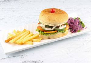 Regular Veg Burger With Fries.
