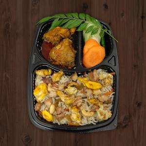 Egg Chicken Fried Rice With Chicken Gravy And 1 Pcs Aloo Thali