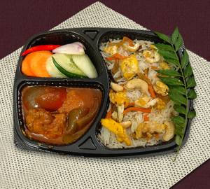 Egg Fried Rice With Chili Chicken Gravy 2 Pcs Thali