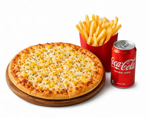 Cheese & Corn Pizza + 1 Coca Cola Can + Fries