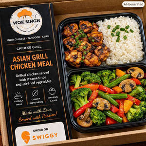 Asian Grill Chicken Meal With Veggies And Rice
