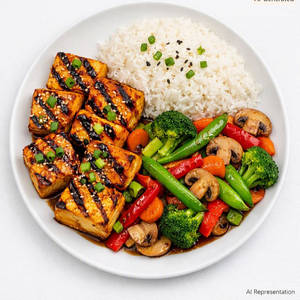 Asian Grill Paneer Meal With Veggies And Rice