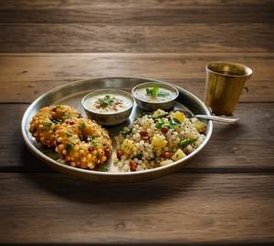 Sabudana vada [2 pieces] with khichdi [250 grams] and dahi [50 ml]