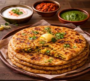 2 mix paratha with chole sabji with dahi