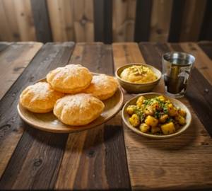 Aloo jeera with poori and suji halwa