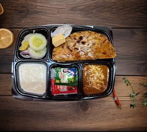 2 mix paratha with chole sabji and dal. rice