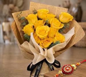 Yellow Rose With Rakhi