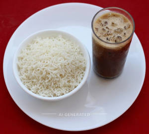 Plain Steamed Rice + Nescafe Cold Coffee