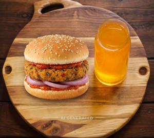 Veg Crispy Burger + Campa Energy Golden Boost 300Ml