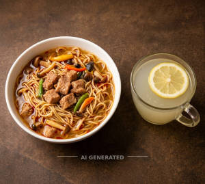 Pork chow + Fresh Lemon Juice