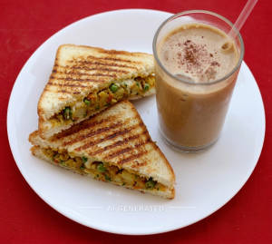 Grilled Aloo Masala Sandwich + Nescafe Cold Coffee