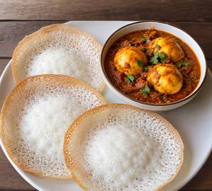 3 Appam With Odachivita Egg Curry