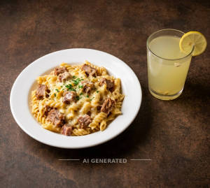 Special pork cheese pasta + Fresh Lemon Juice