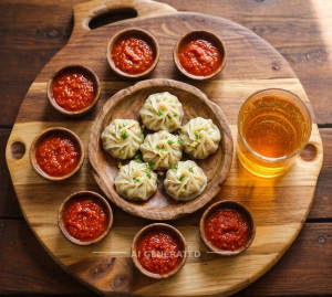 Chicken Momos And Red Chilli sauce [4 Pieces ] + Campa Energy Golden Boost 300Ml