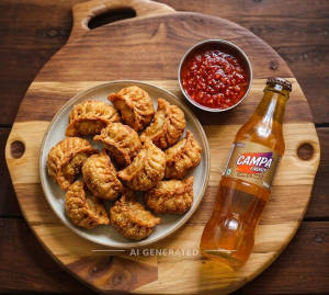 Fried Chicken Momos And Red Chilli Sauce [4 Pieces ] + Campa Energy Golden Boost 300Ml