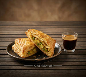 Aloo matar puff + Espresso black coffee [30 ml]
