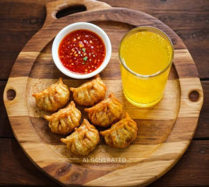 Fried Veg Momos Red Chilli sauce [4 Pieces ] + Campa Energy Golden Boost 300Ml