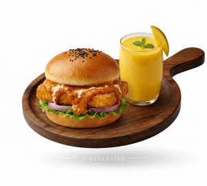 Paneer Makhani Burger + Mango [mocktails]