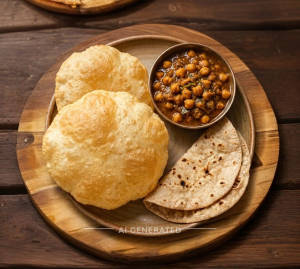 Chola Bhatura + Plain Tawa Roti (2 Pieces)