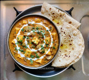 Paneer mushroom masala + Plain roti (2 pieces)