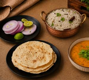 Dal Fry And Jeera Rice And Butter Milk With Papad Combo